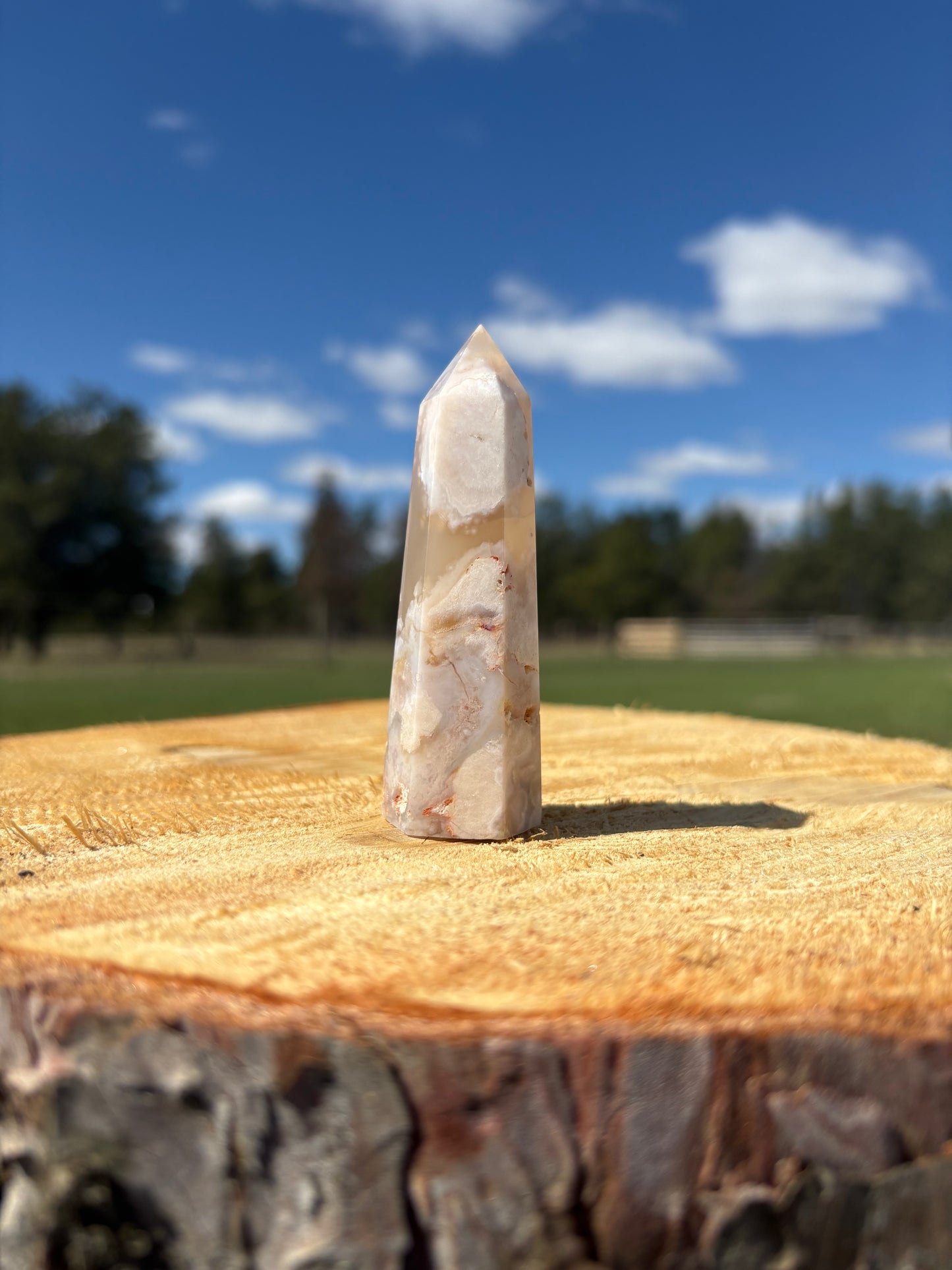 Pink Flower Agate Tower