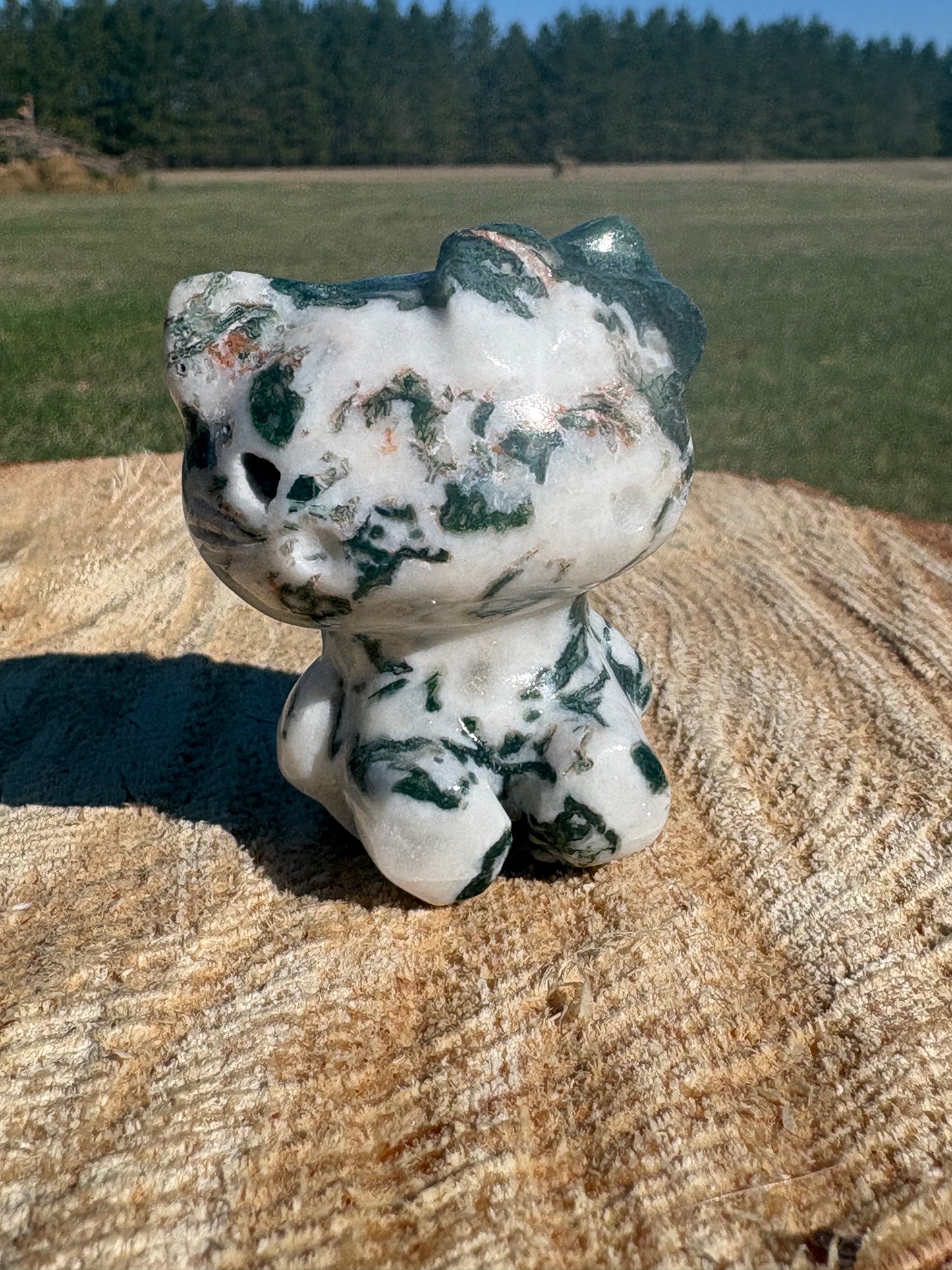 Moss Agate Hello Kitty