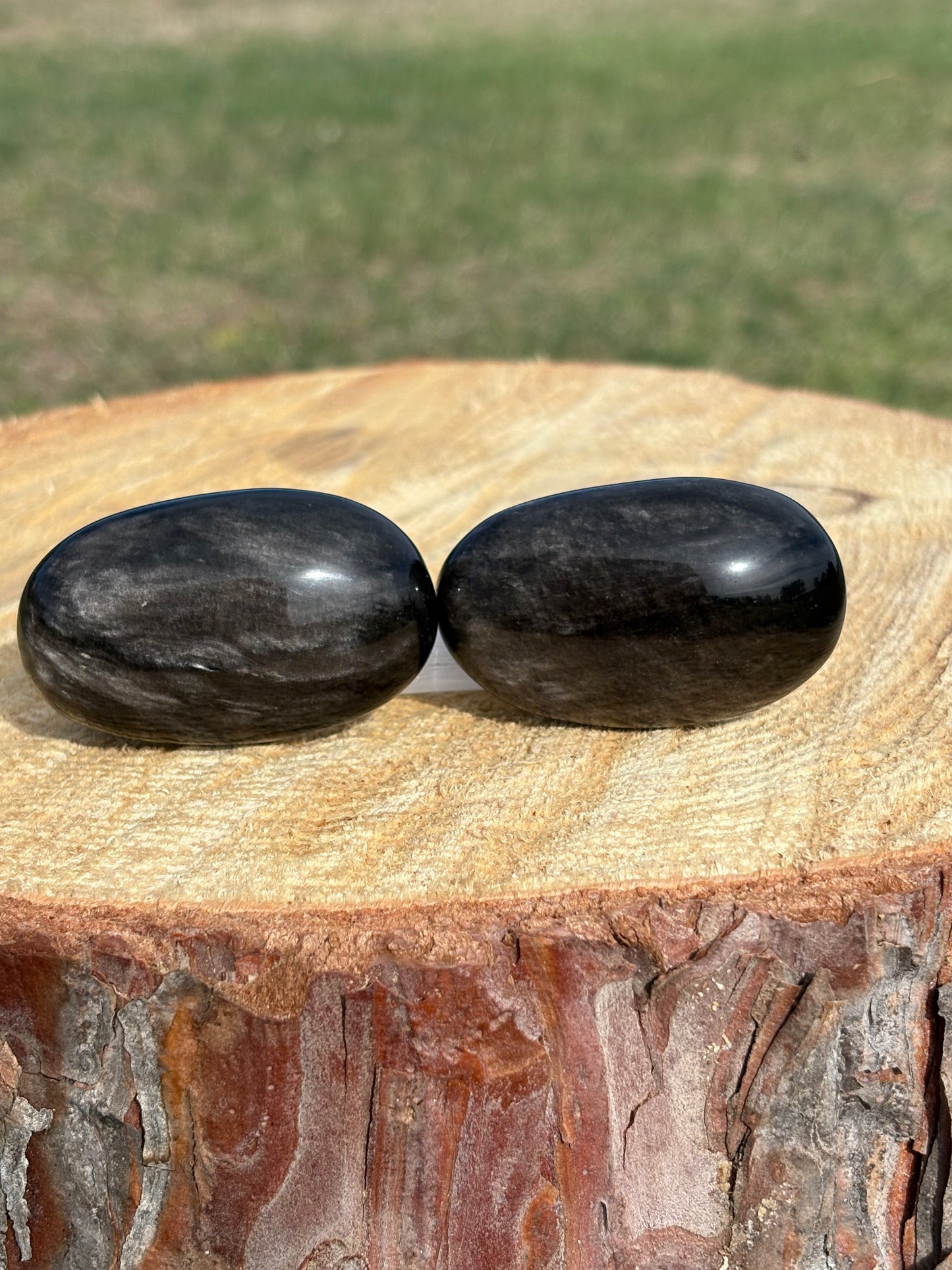 Silver Sheen Obsidian Palm Stone