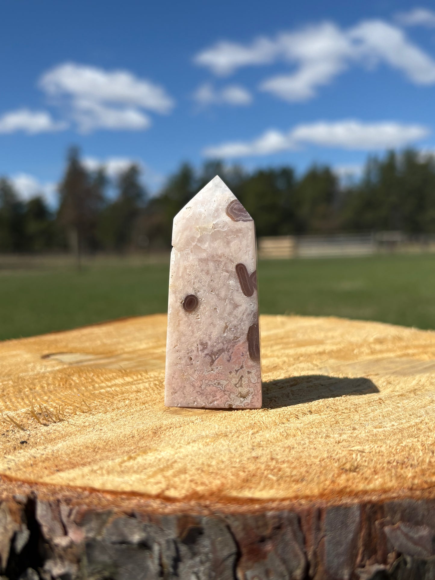 Pink Flower Agate Tower