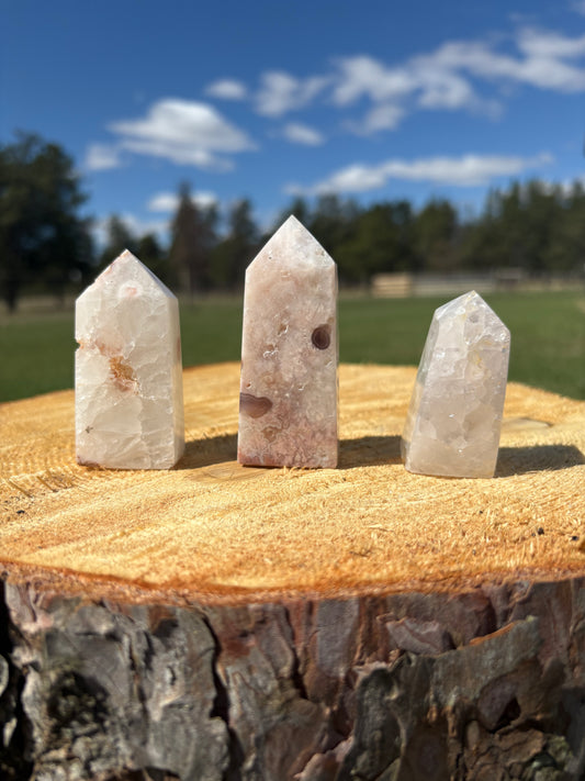Pink Flower Agate Tower